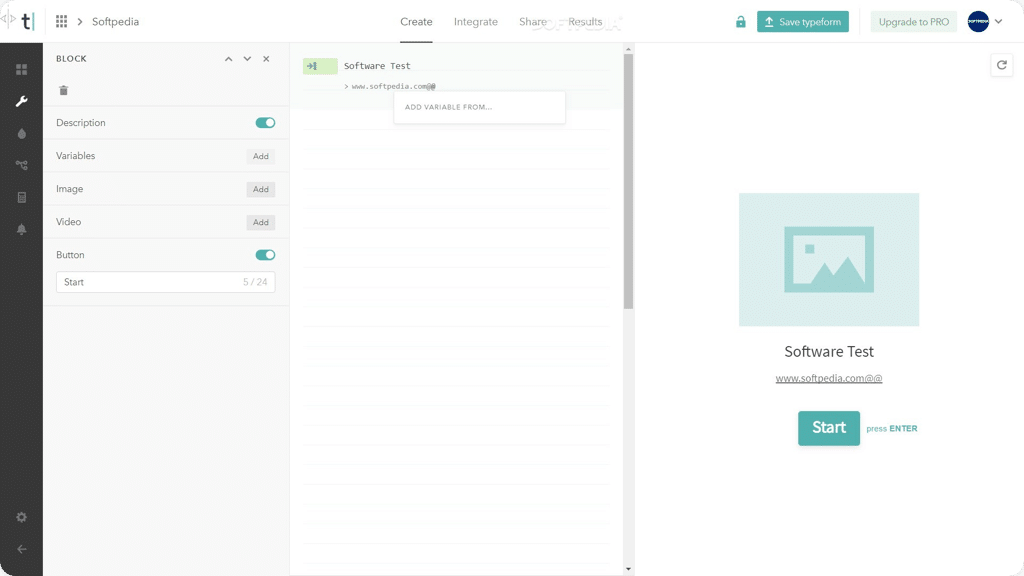 Screenshot van een nieuw typeform