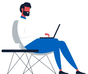Zittende man op laptop met Hoorayhr